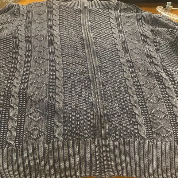 Carbon 2 Cobalt Mens Gray/Blue Linen/Cotton Cable Knit Fisherman Cardigan, XL